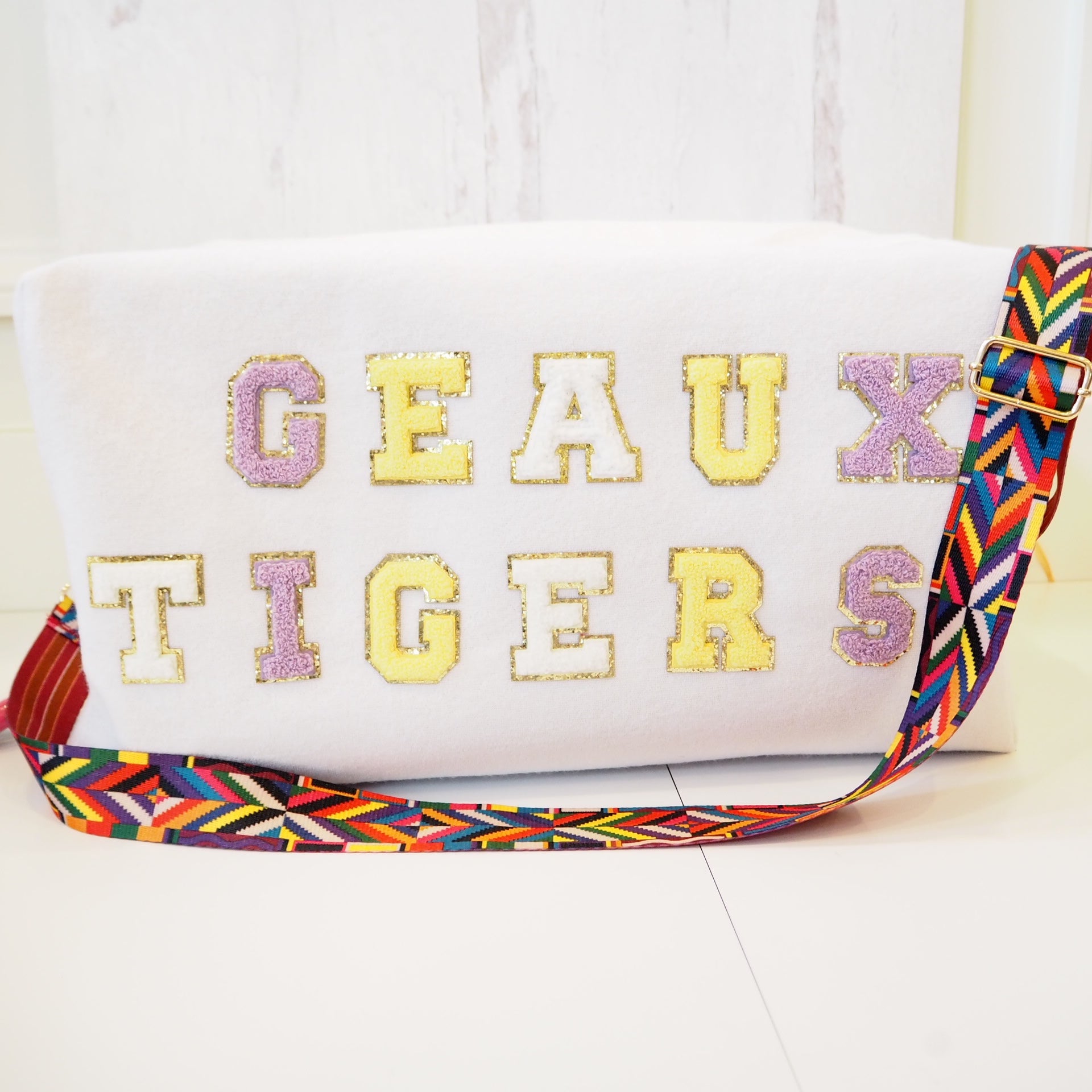 Shimmer and Shine Beaded Purse Strap, Geaux Tigers - Purple and Yellow