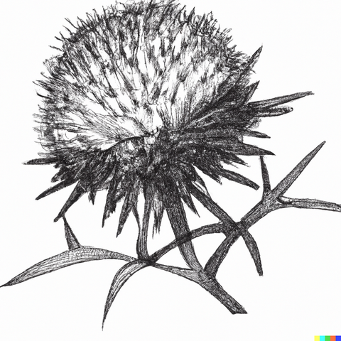 A botanical drawing of a plant or flower