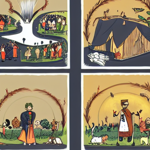 A series of illustrations depicting a story or event