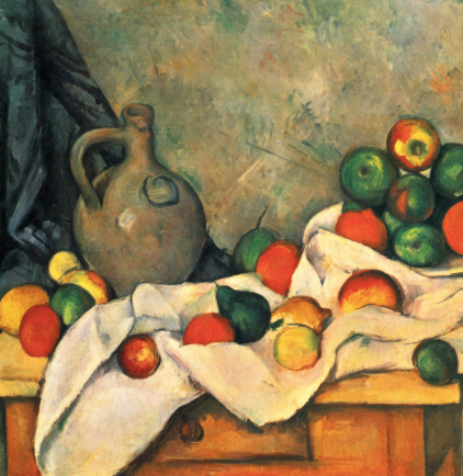 Curtain, Jug, and Fruit by Paul Cézanne