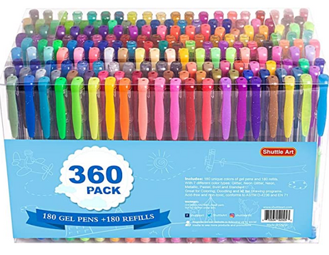 Reaeon Gel Pens for Coloring Books, 100 Color Gel Markers Plus 100 Refills for D