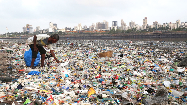 Plastic trash on a beach