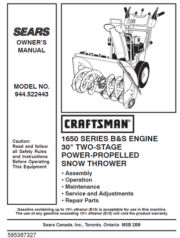 craftsman snowblower 522