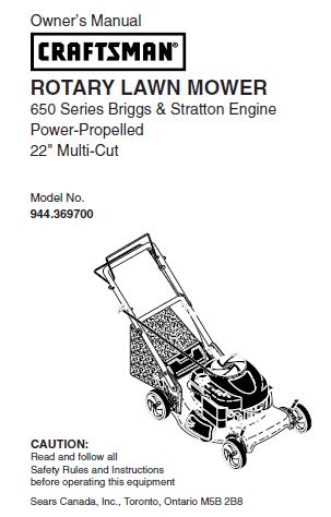 944.369700 Manual for Craftsman 22" Self-Propelled Lawn Mower with Bri