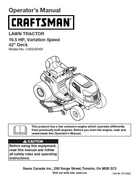 C459-60101 Manual for Craftsman 19.5 HP 42