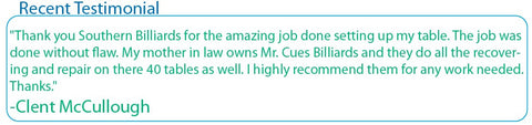 Pool Table Recent Testimonial