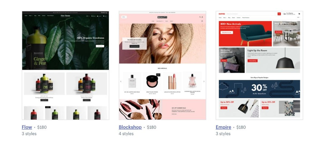 Shopify themes options ecommerce 