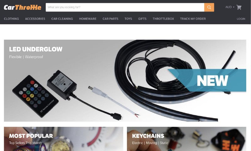 CarThrottle homepage header with featured led underglow
