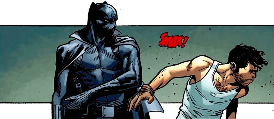 Black Panther smacking Tony Stark; Avengers vs X-Men #7, Marvel Comics