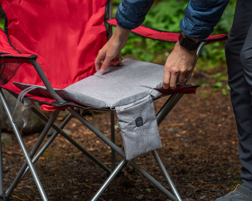 heated gray cushion for tailgates and camping