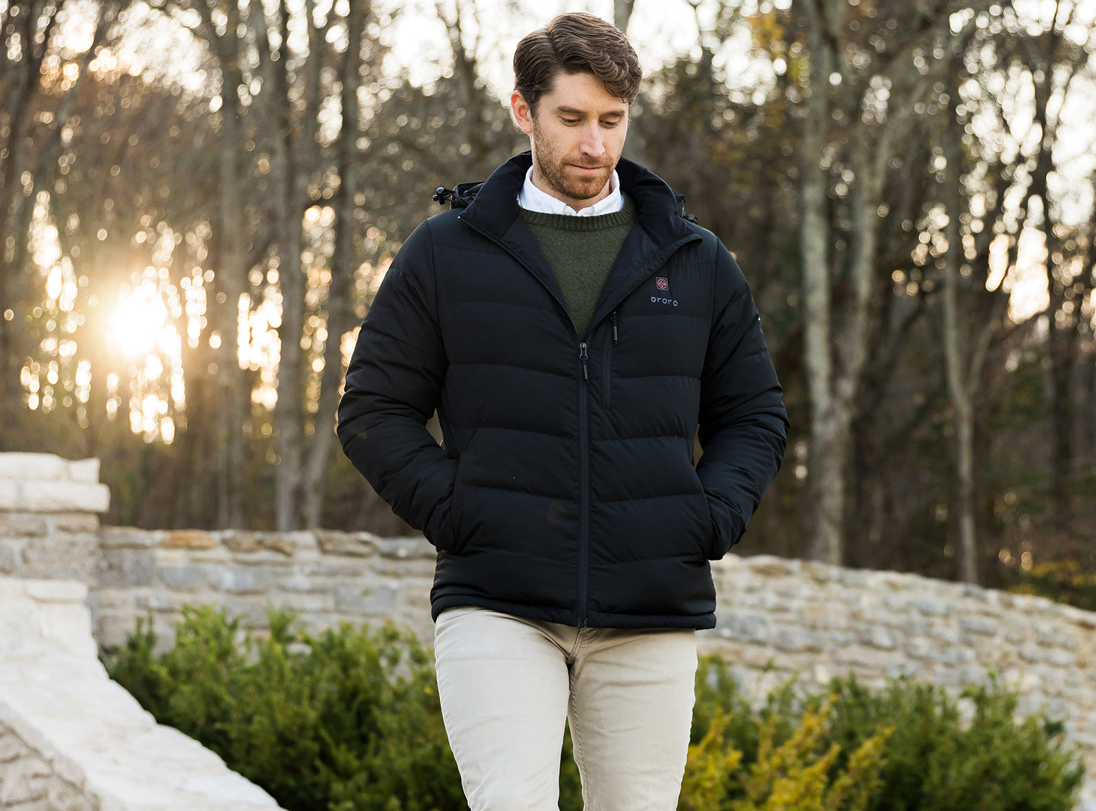 heated down jacket for men