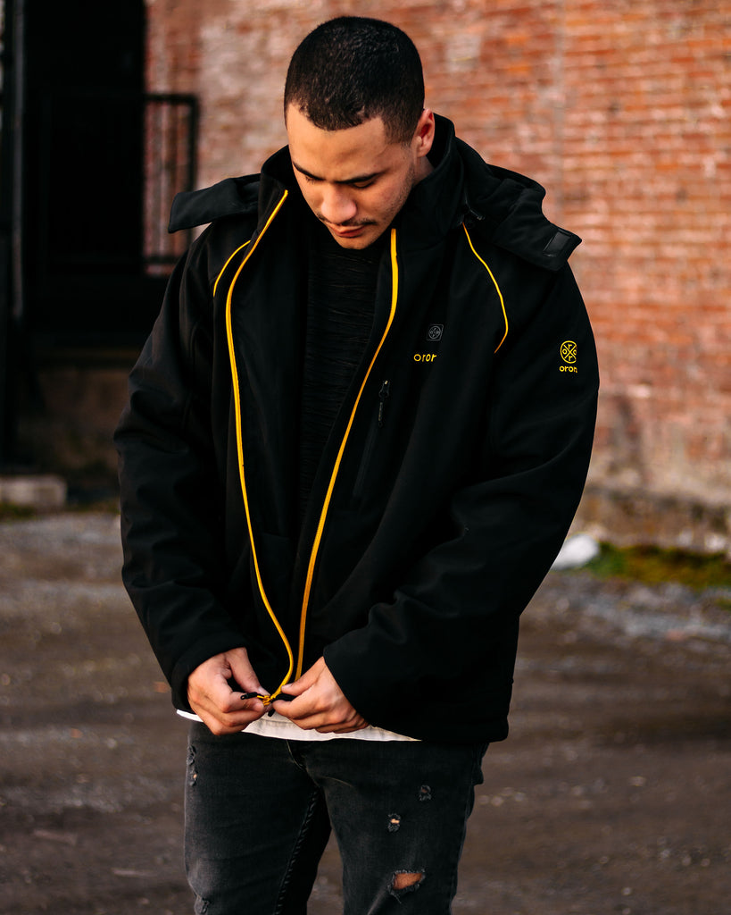 heated sport jacket black and yellow