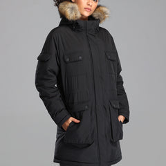 heated parka with faux fur hood