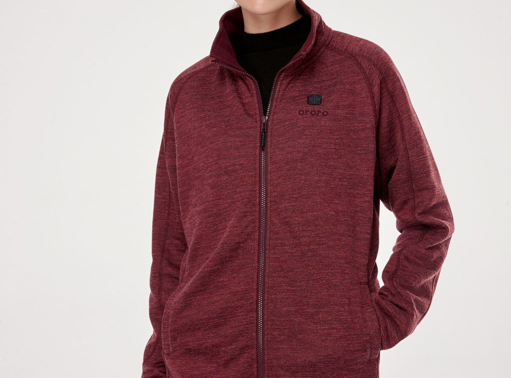 maroon red heated fleece jacket for women