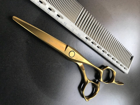 Mizutani Scissors Canada Gold Acro Type K scissors with White long YS Park comb