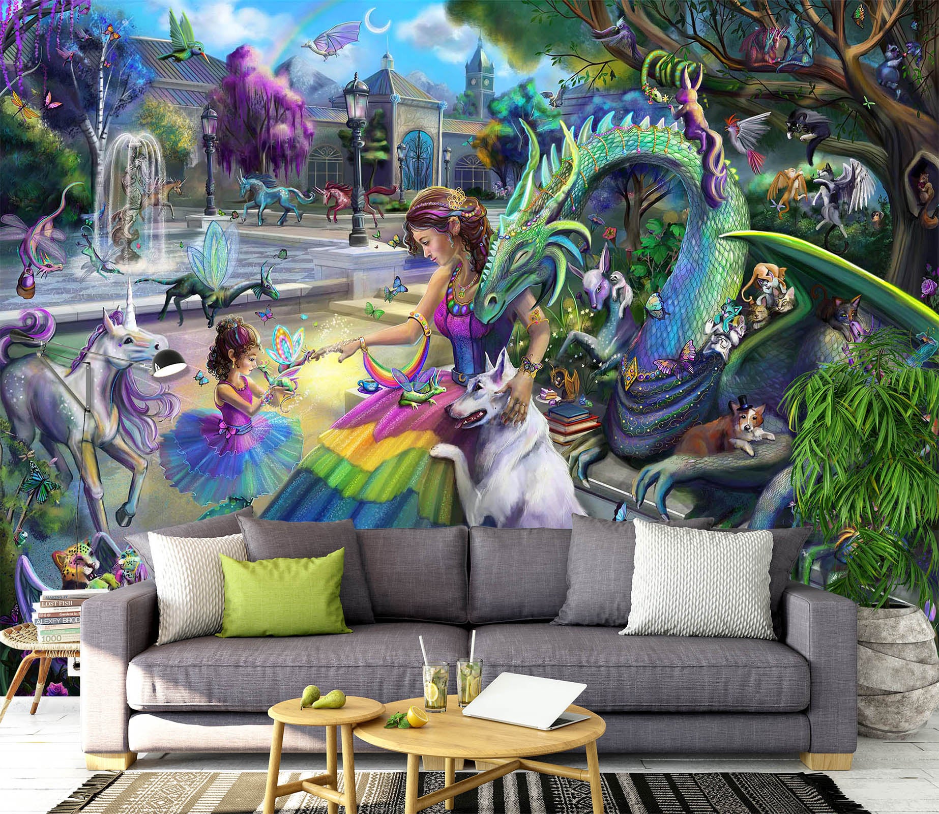 3D Dragons Garden 1410 Rose Catherine Khan Wall Mural Wall Murals | AJ