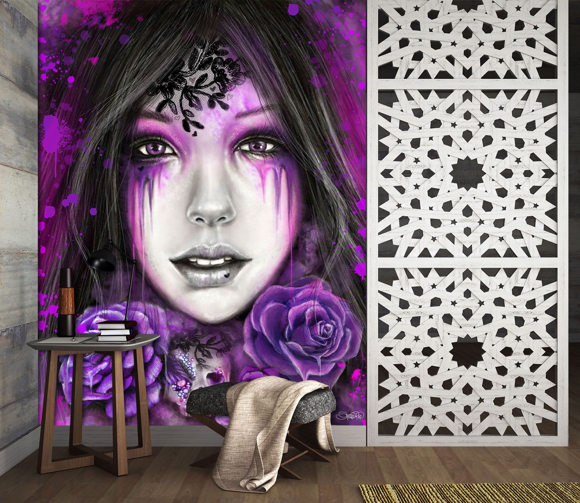 3d Purple Rose Woman 8439 Sheena Pike Wall Mural Wall Murals Aj Wallpaper 