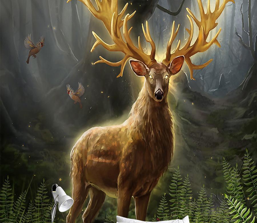 3D Golden Elk 201 Wall Murals | AJ Wallpaper
