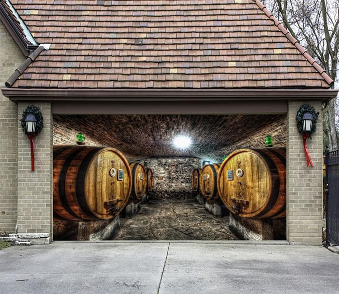 3D Wine Cellar Barrels 191 Garage Door Mural AJ Wallpaper