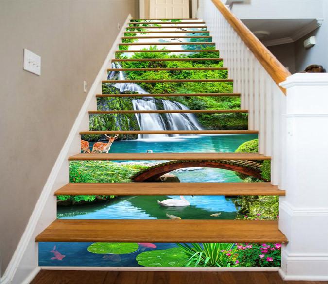 3D Waterfall Animals 1327 Stair Risers | AJ Wallpaper