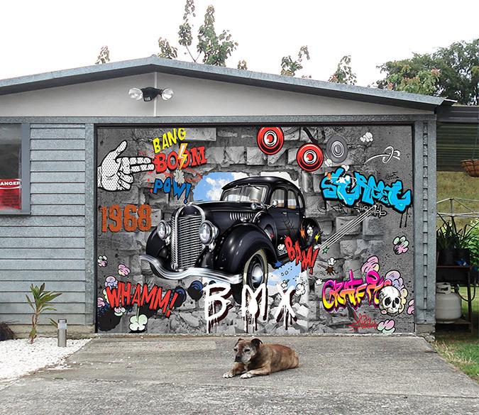 3D Car And Graffiti Words 59 Garage Door Mural | AJ Wallpaper