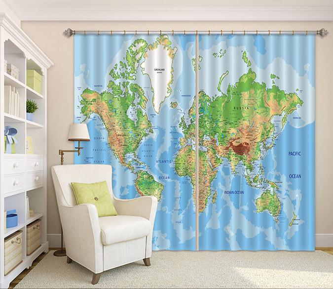 3D World Map 41 Curtains Drapes