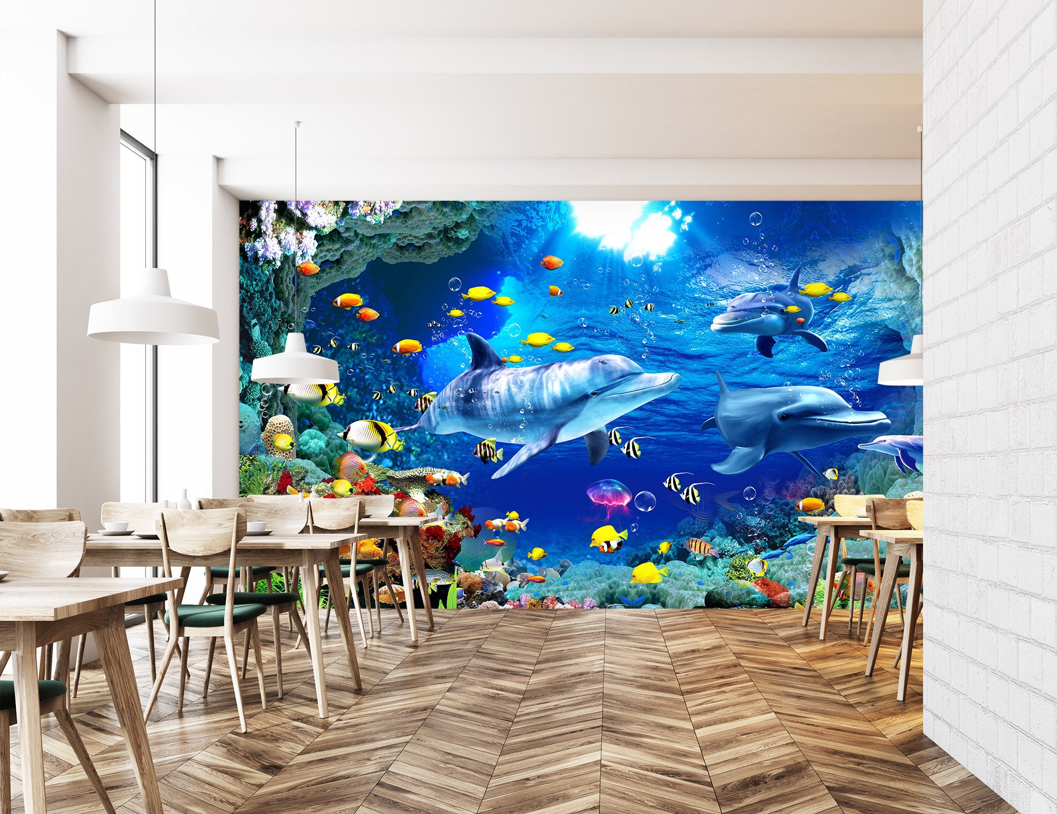 3D Deep Sea Dolphin 2076 Wall Murals | AJ Wallpaper