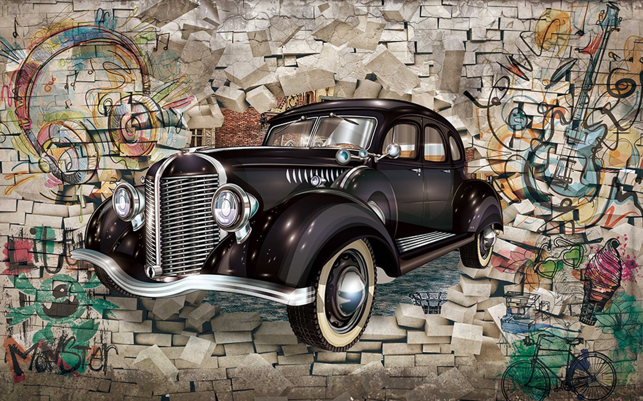 3d Bricks Graffiti Car 71 Garage Door Mural Aj Wallpaper