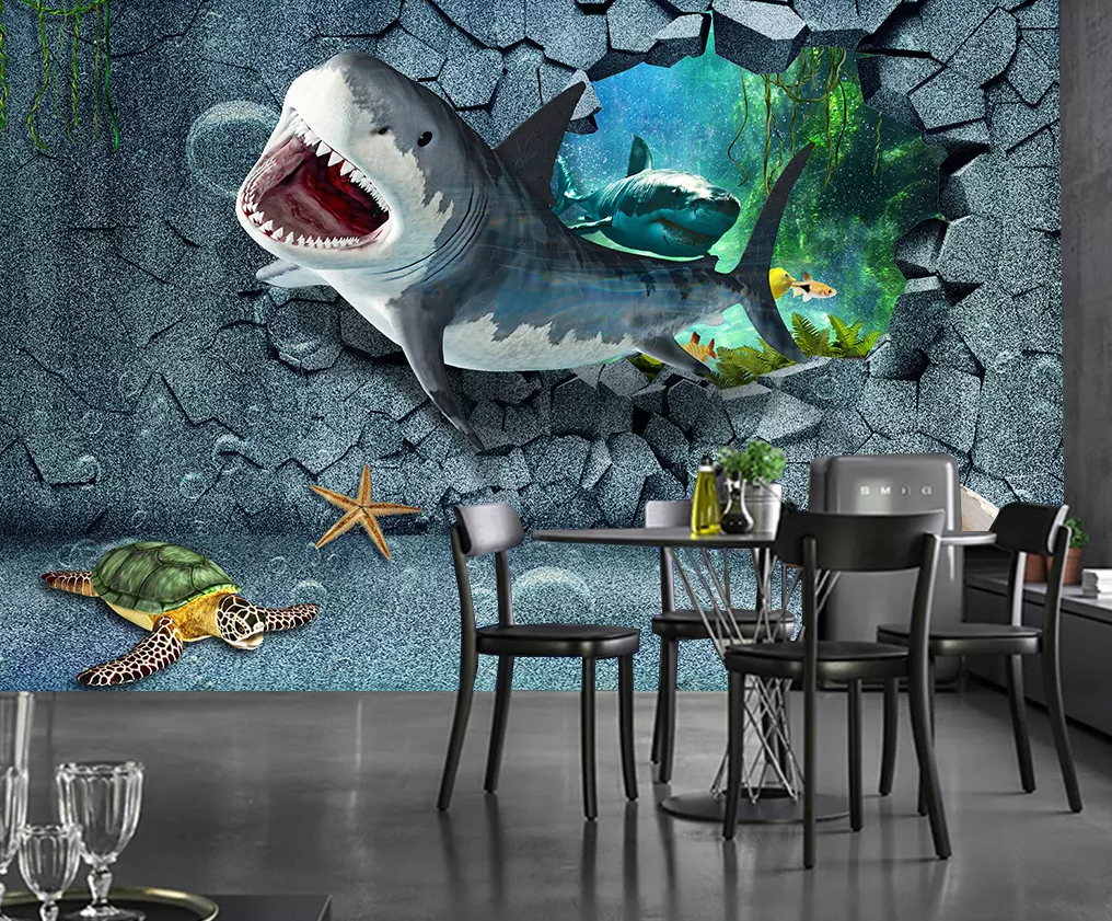 3D Shark Breaking Wall 432 | AJ Wallpaper