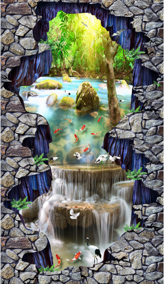 3d Waterfall Floor Mural Aj Wallpaper