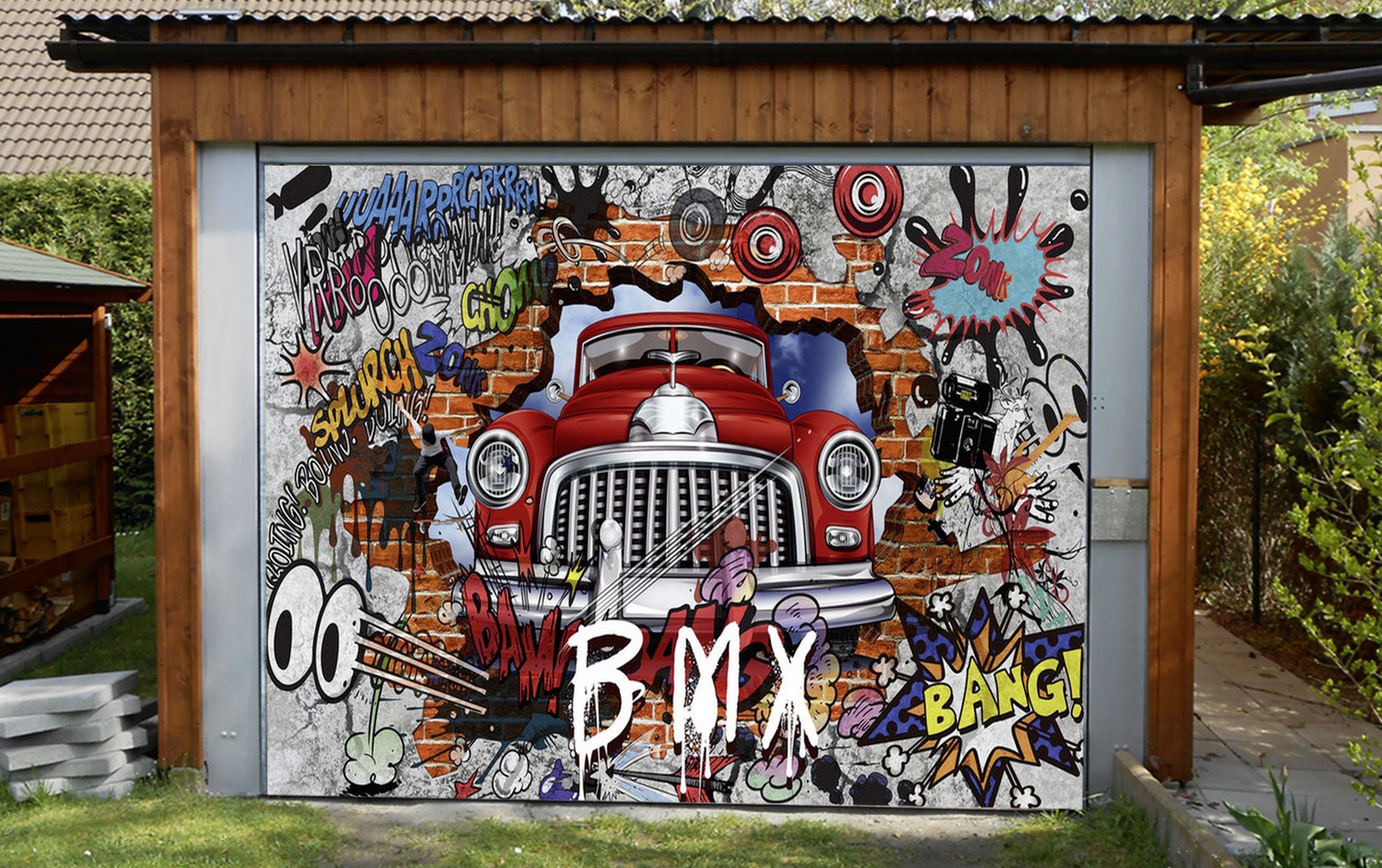 3D Graffiti Words Luxury Car 60 Garage Door Mural | AJ Wallpaper