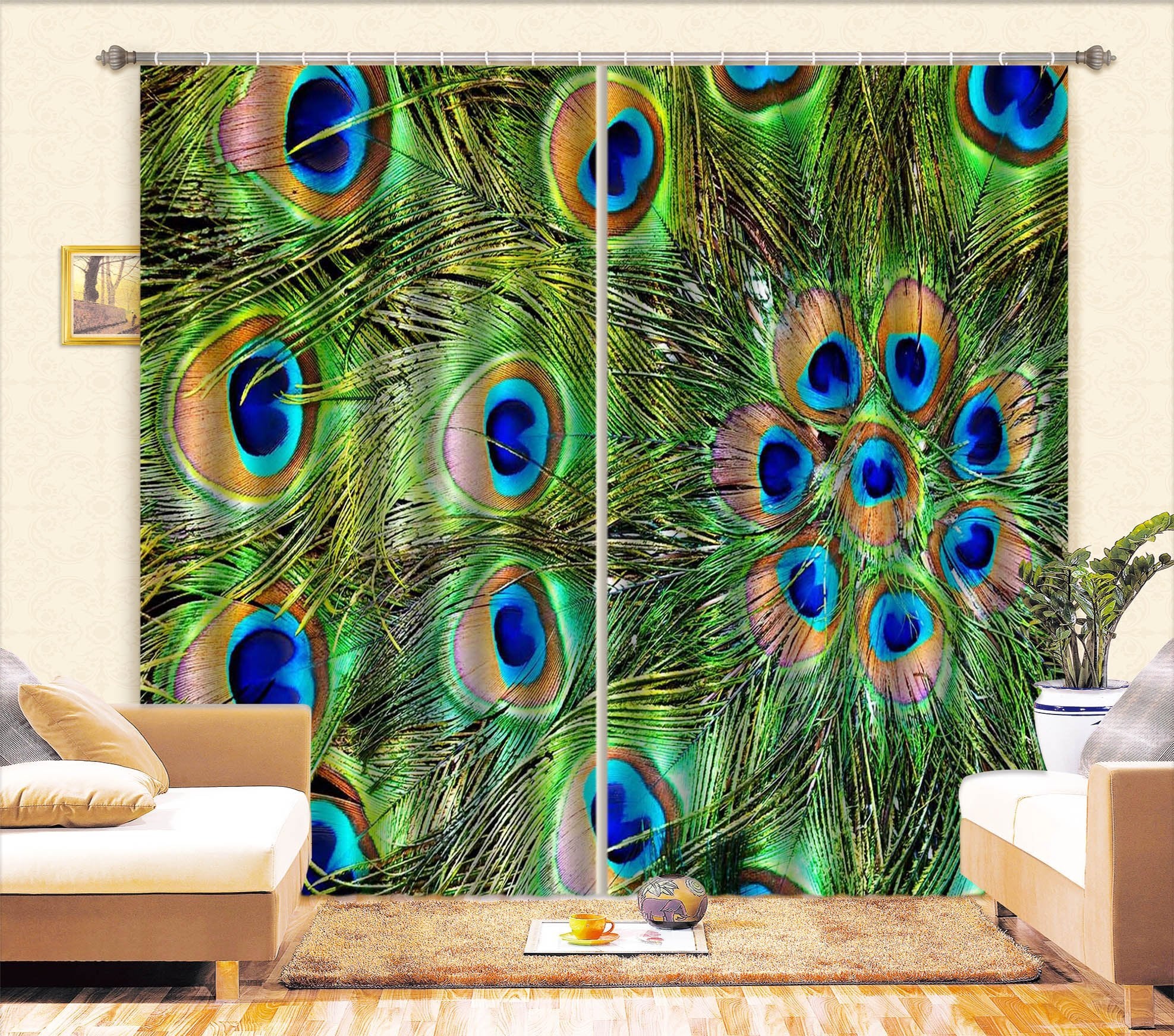 3D Peacock Feather 1 Curtains Drapes | AJ Wallpaper