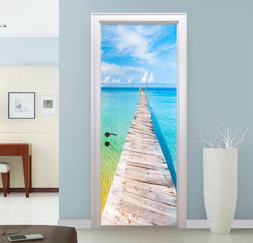 3D transparent brine wooden bridge door mural | AJ Wallpaper