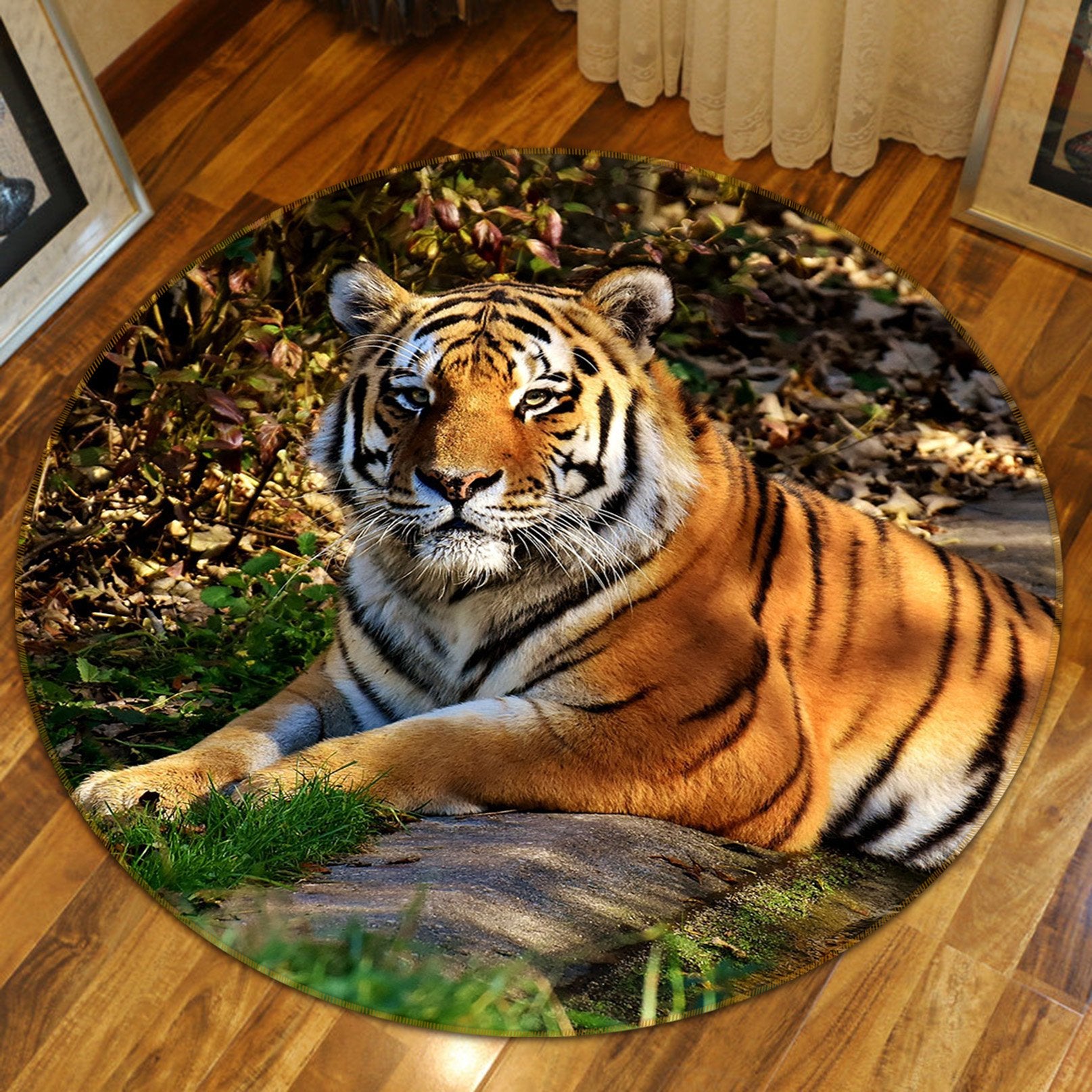 Bouwen Laboratorium Trappenhuis 3D Tiger 105 Animal Round Non Slip Rug Mat | AJ Wallpaper