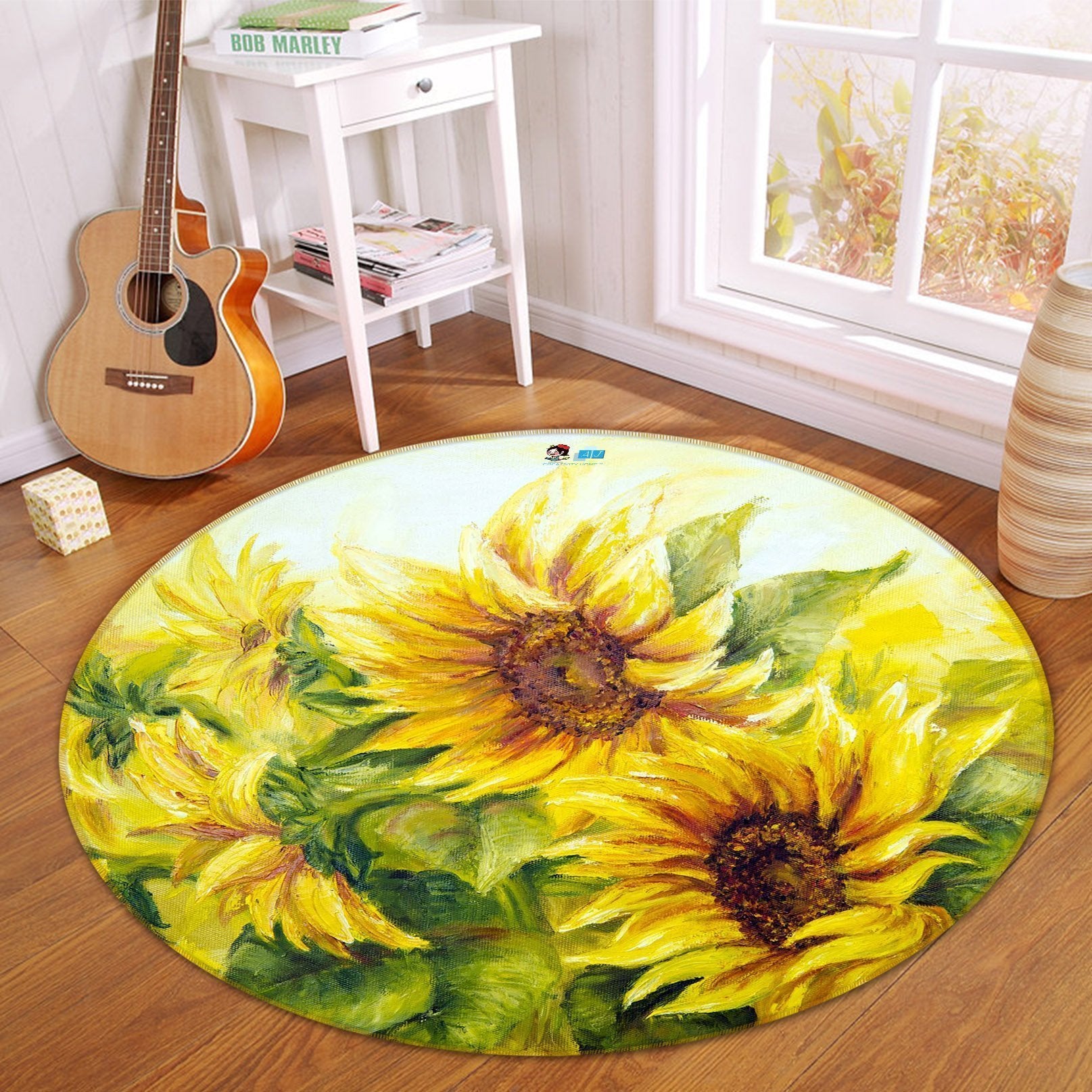 Download 3d Sunflowers Painting 4 Round Non Slip Rug Mat Aj Wallpaper Yellowimages Mockups