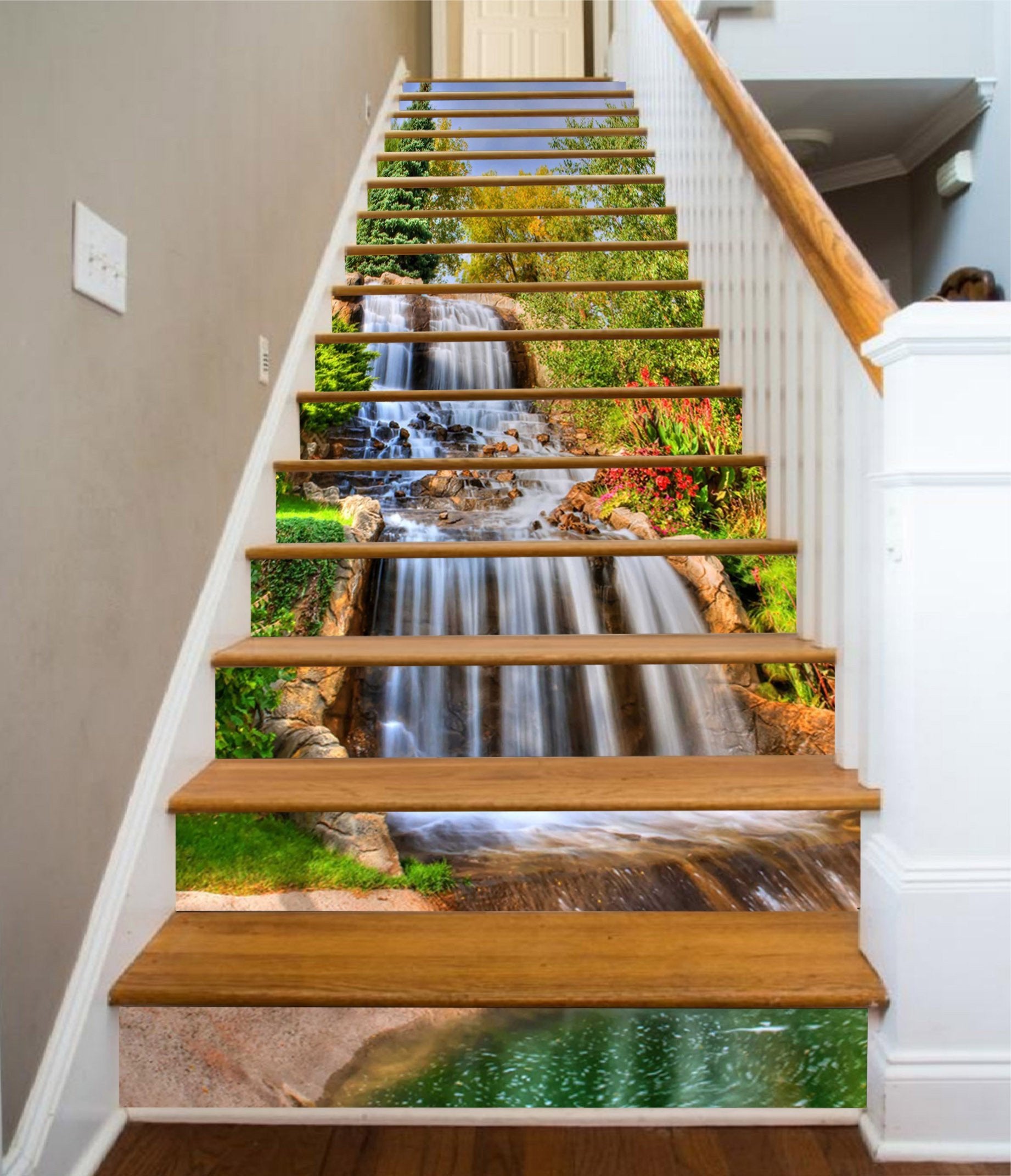 3D Flowing Waterfall 1527 Stair Risers | AJ Wallpaper