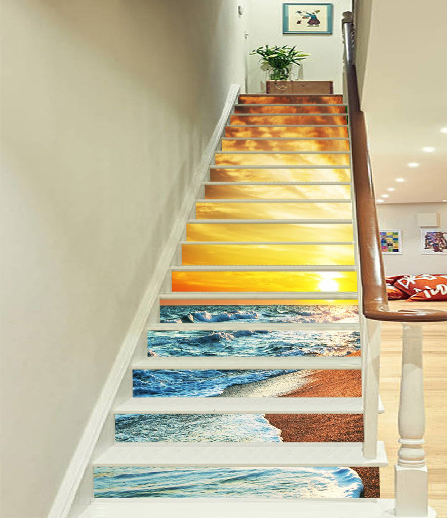3D Bright Beach Sunset 1201 Stair Risers | AJ Wallpaper