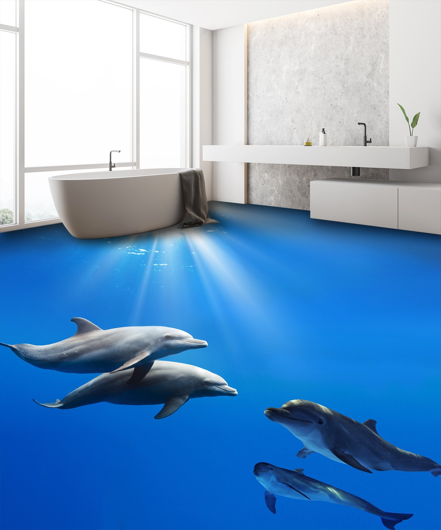 3D Smart Dolphins 077 Floor Mural | AJ Wallpaper