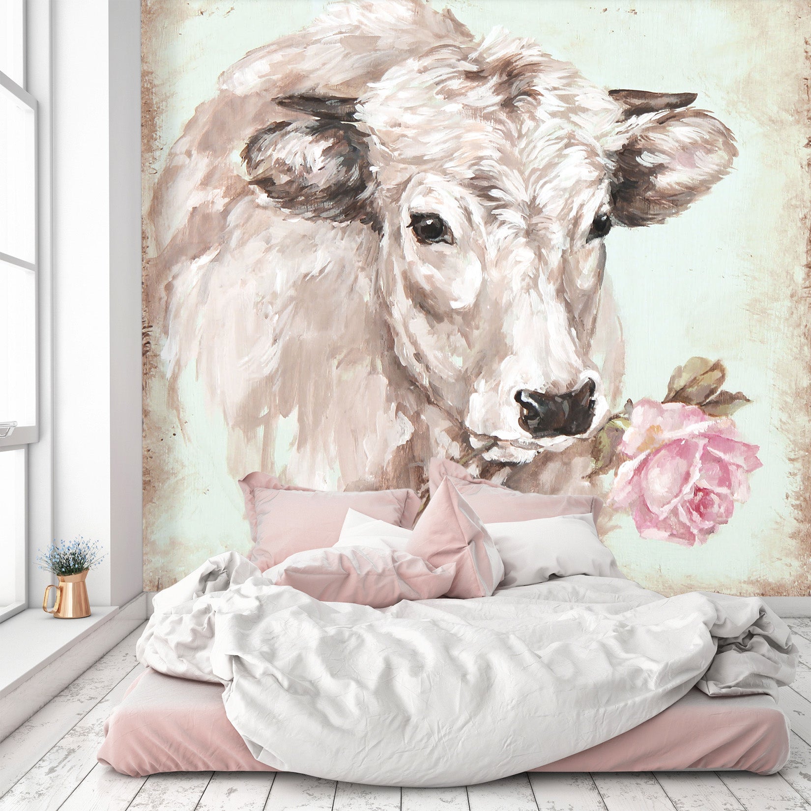3d Cow Rose 1401 Debi Coules Wall Mural Wall Murals Aj Wallpaper 