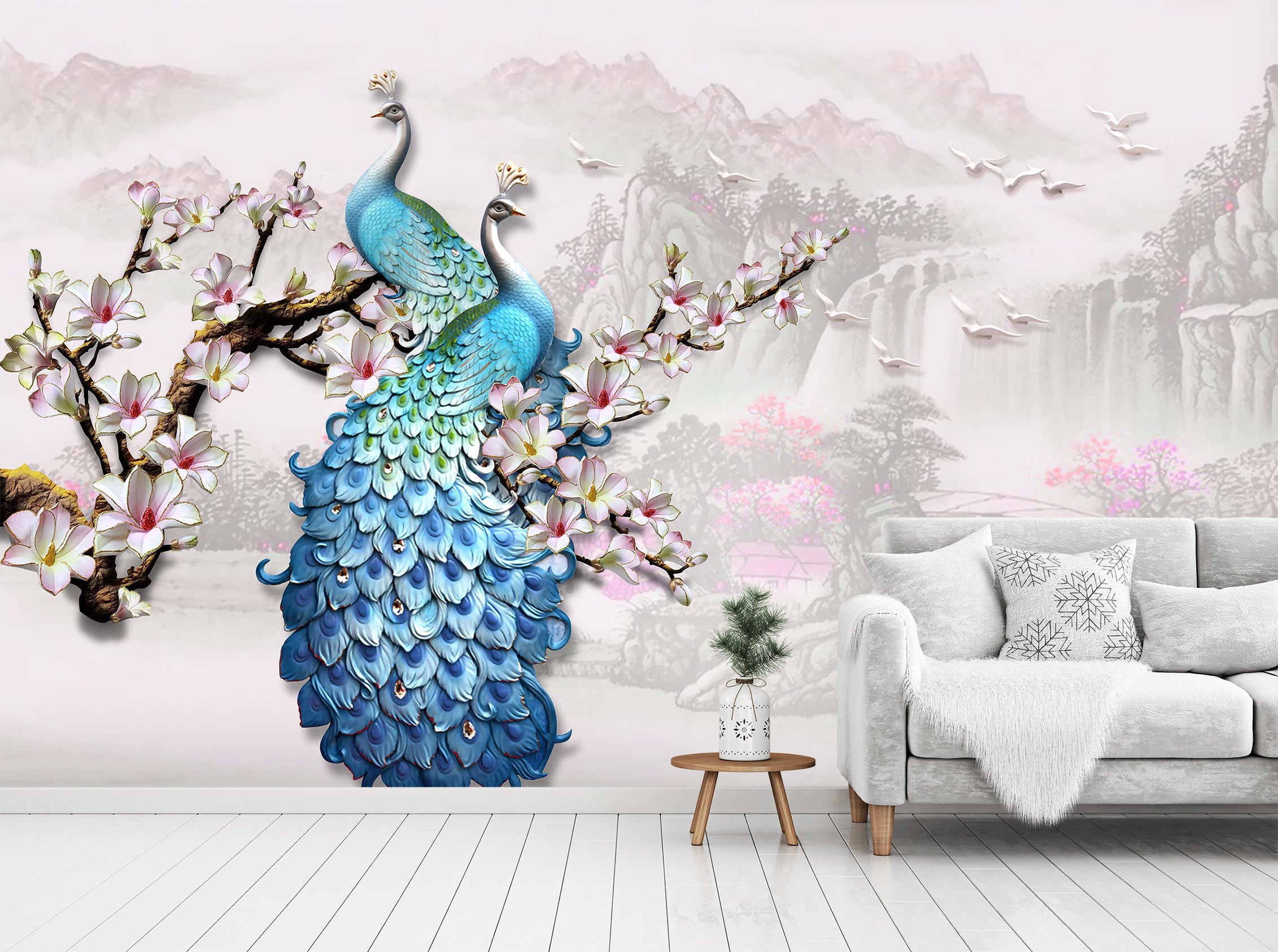 3D Flower Peacock 1456 Wall Murals | AJ Wallpaper