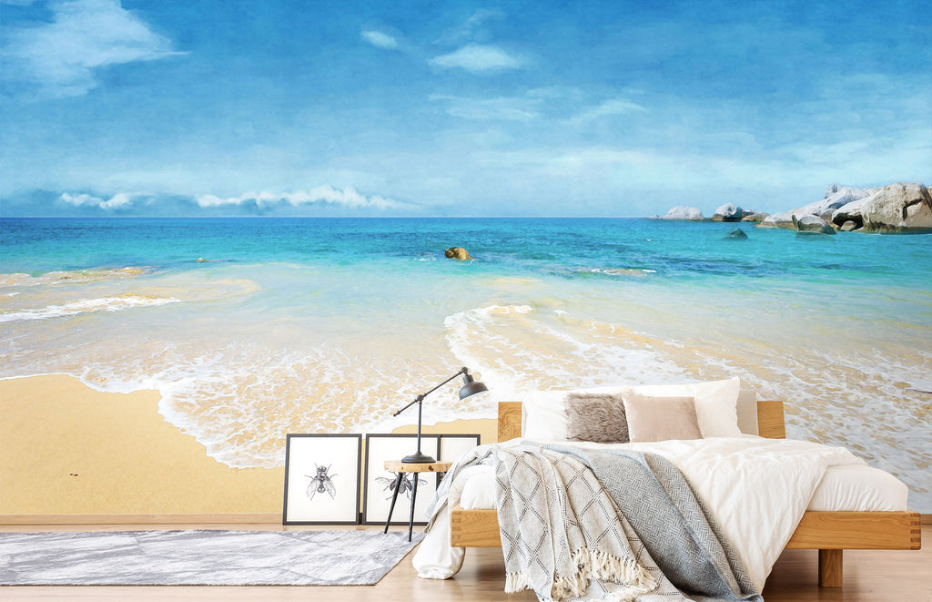 3D Watercolor Beach 067 Wall Murals | AJ Wallpaper