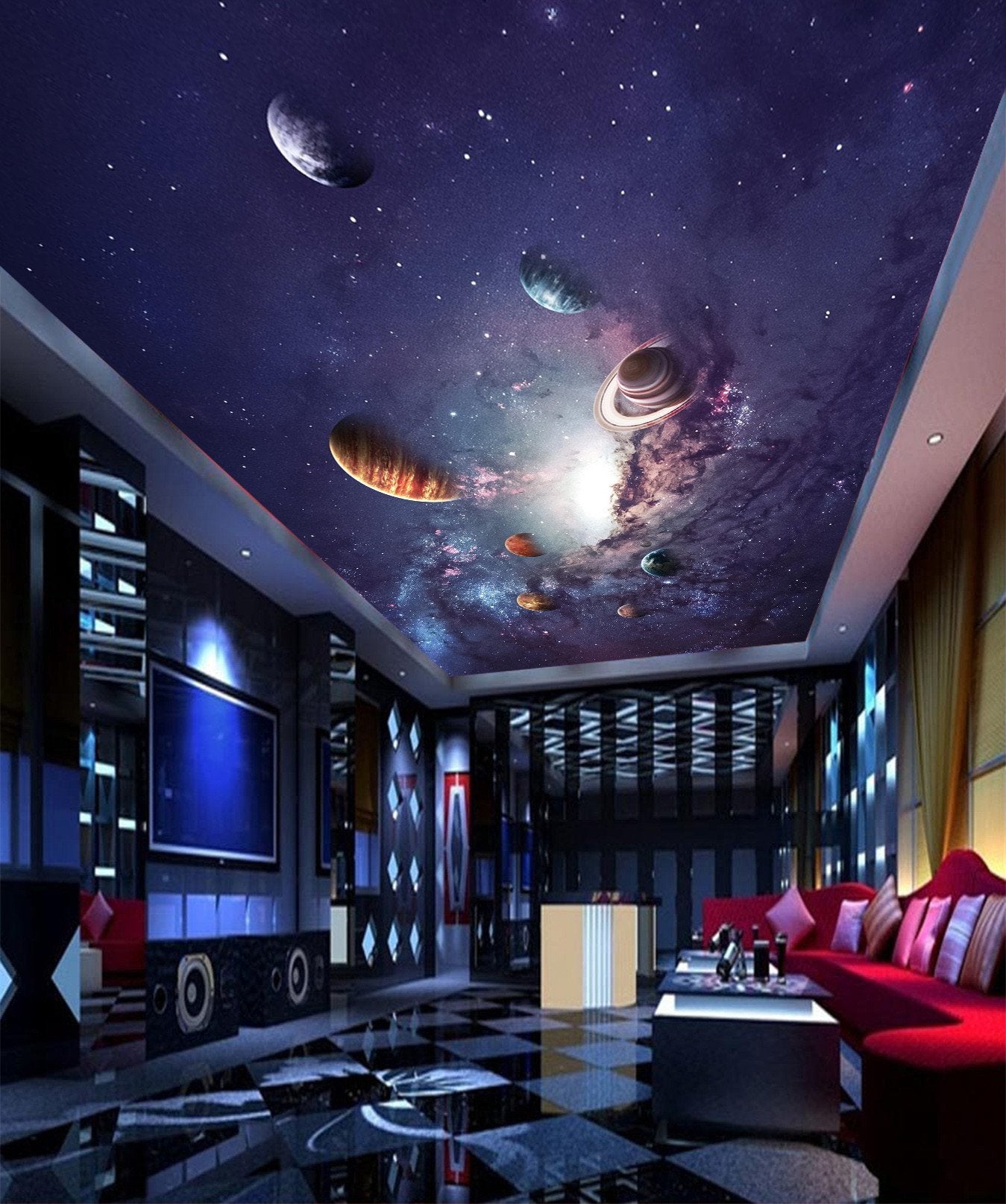 Включи подсветку космос. 3д натяжной потолок Галактика. Натяжной потолок Млечный путь. Натяжной потолок космос. Потолок в космическом стиле.