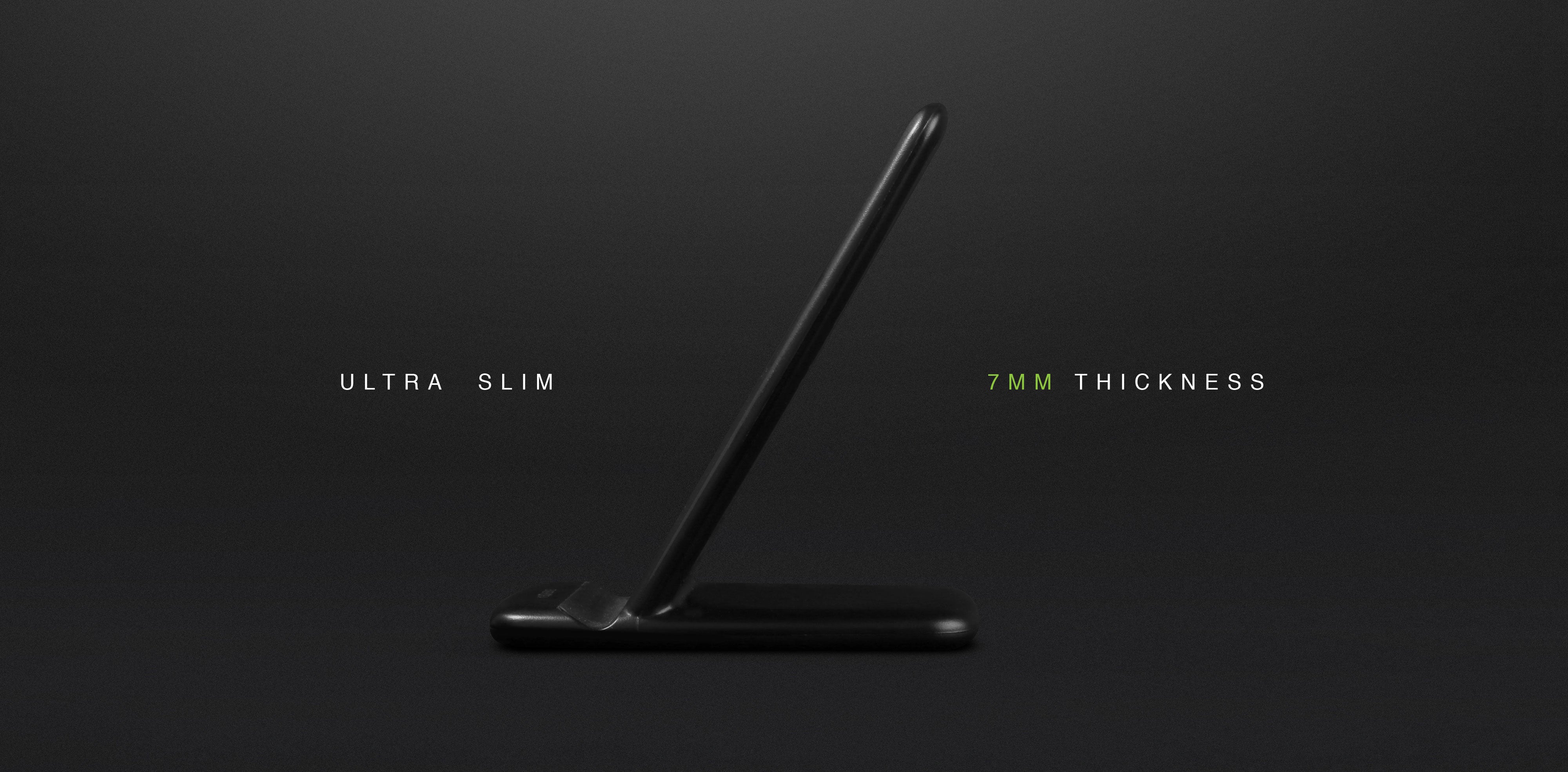 A sleek and ultra slim wireless charging dock.