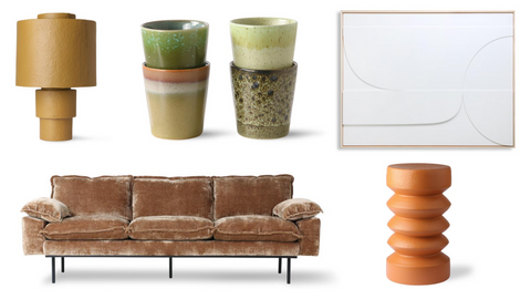 Corine's favorite products like the stoneware side table, retro sofa, etc.