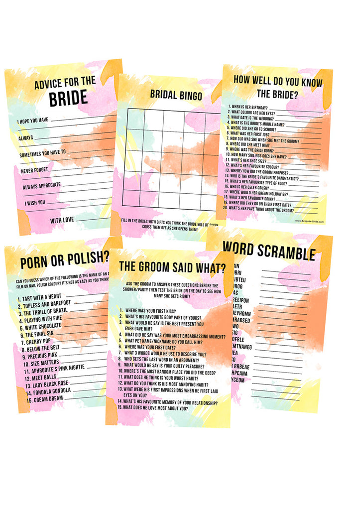 Bridal Shower Hen Bachelorette Party Games Pack