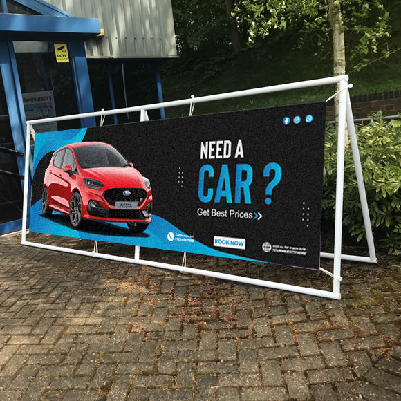Custom printed banners and outdoor banner frames for car dealerships