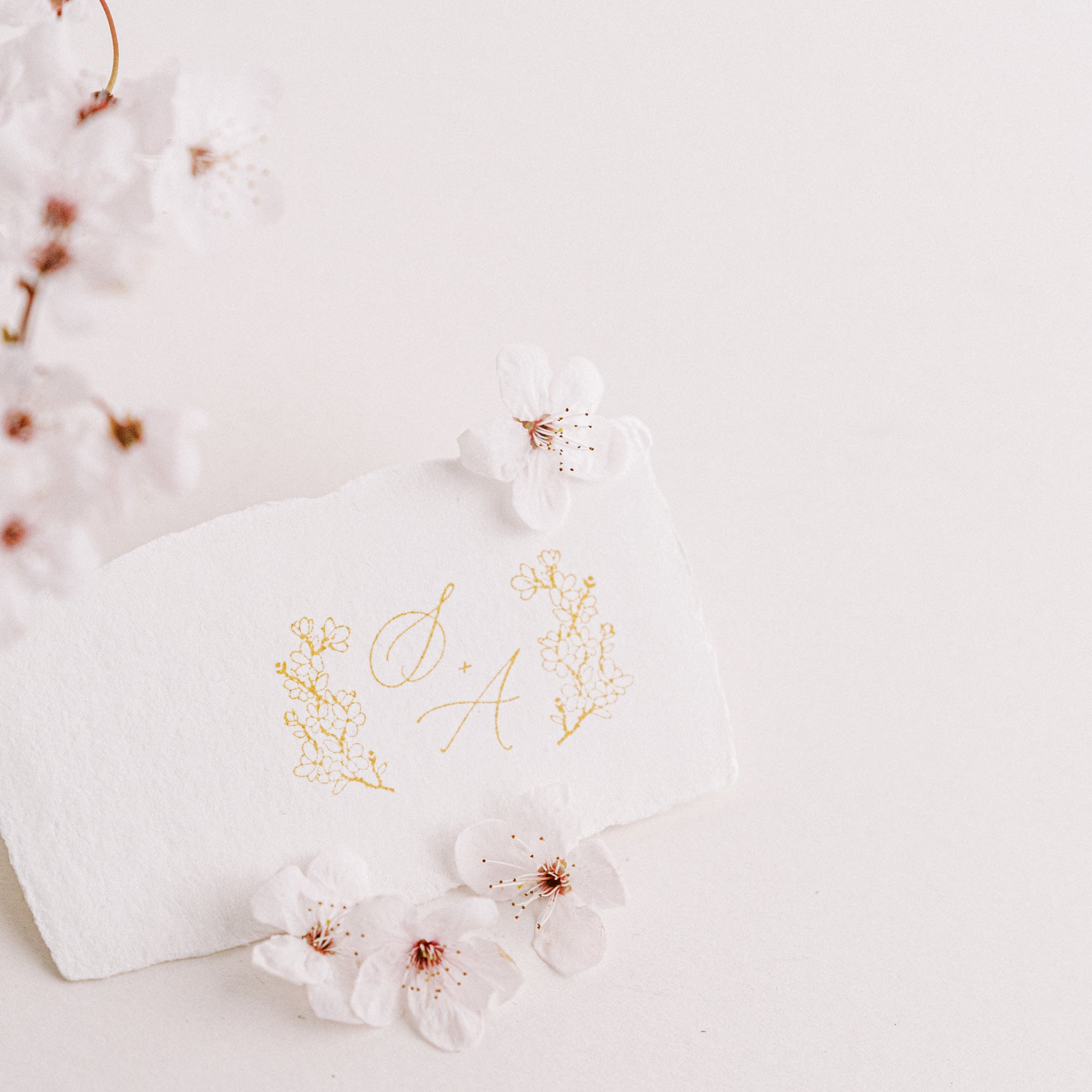 Cherish Cherry Blossom Monogram Rubber Stamp for Fine Art Weddings | 'Sakura' Cherry Blossom Embellishments for Blush Pink Spring Wedding | Heirloom Seals