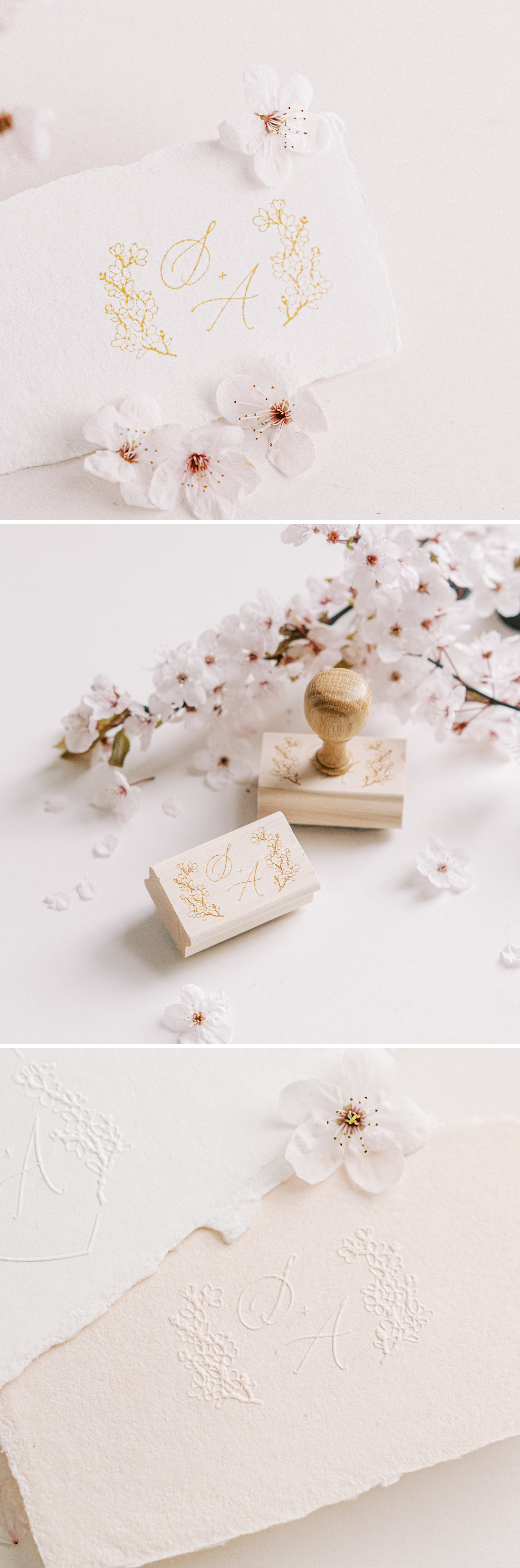 Cherish Cherry Blossom Monogram Design | Embosser & Rubber Stamp | 'Sakura' Cherry Blossom Embellishments for Blush Pink Spring Wedding | Heirloom Seals
