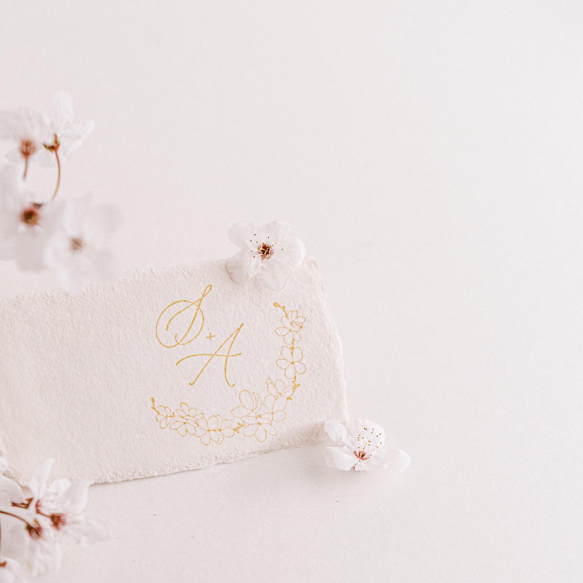 Emika Cherry Blossom Monogram Rubber Stamp for Fine Art Weddings | 'Sakura' Cherry Blossom Embellishments for Blush Pink Spring Wedding | Heirloom Seals
