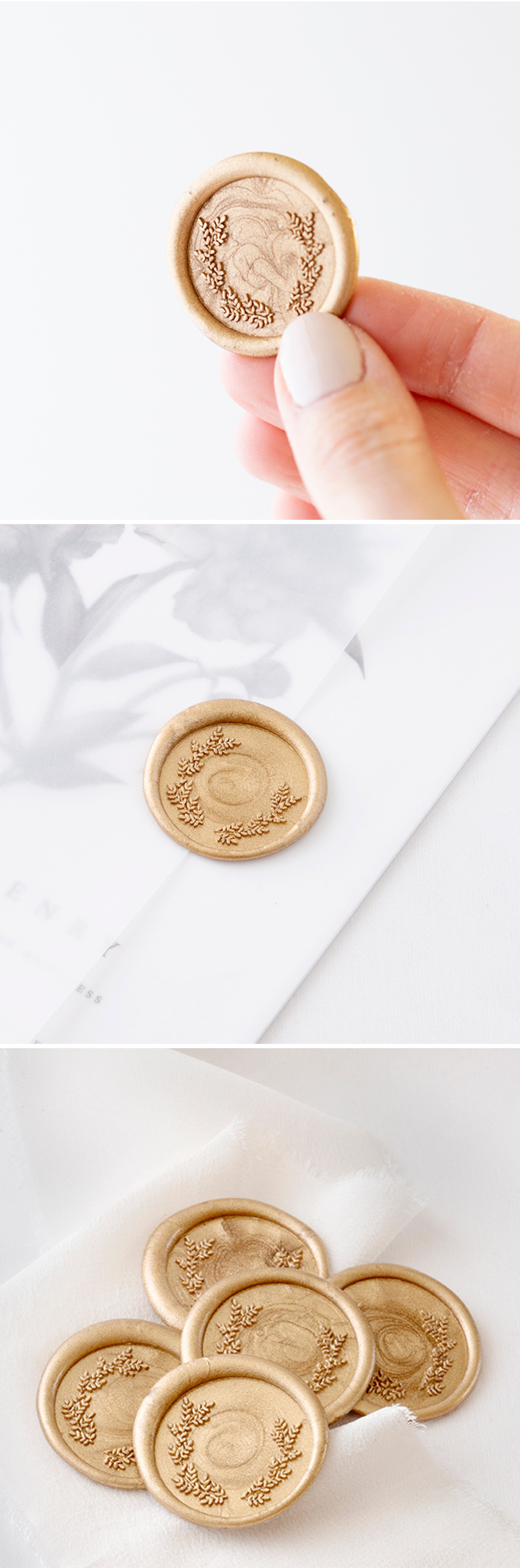 Minimal Leaf, Gold Monogram Envelope Seals
